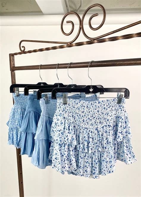 Blue Floral Smocked Ruffle Tiered Mini Skirt Bundle Rock N Rags Preppy Skirt Cute Preppy