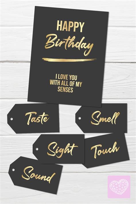 5 Senses Birthday Gift Tags Printable Black And Gold Gift Labels Card