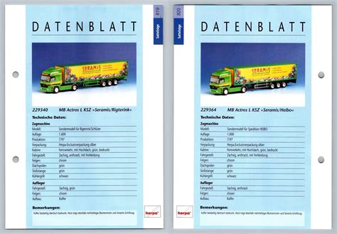 Mb Actros L Seramis Sattelzuge Datenblatt Herpa Data Sheet