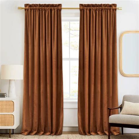 Ryb Home Caramel Velvet Curtains 2 Panels Set Heavy Duty Window