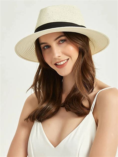 1 Pcs Womens Mens Wide Brim Straw Panama Hat Fedora Summer Beach Sun