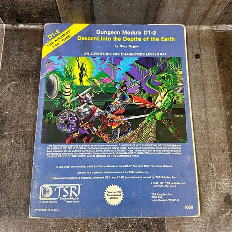 TSR AD D Module D1 2 Descent Into The Depths Of The Earth Dungeon