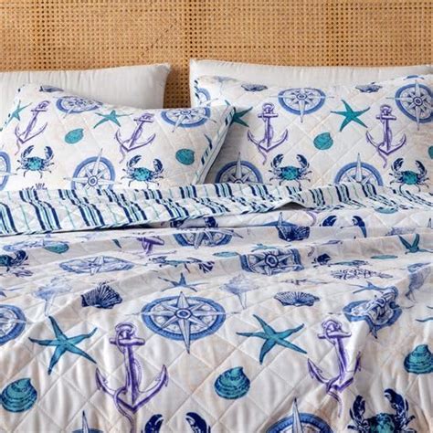 Full Queen Coastal Quilt Bedding Set Summer Coastal Quilt With Shams