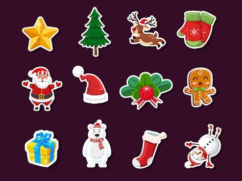 Set Kerst Pictogrammen Stickers Viering Evenement Voor Vrolijk