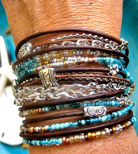 Boho Chic Endless Leather Wrap Beaded Bracelet With Silver Accents