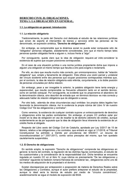 Tema 1 Civil II 1 DERECHO CIVIL II OBLIGACIONES TEMA 1 LA