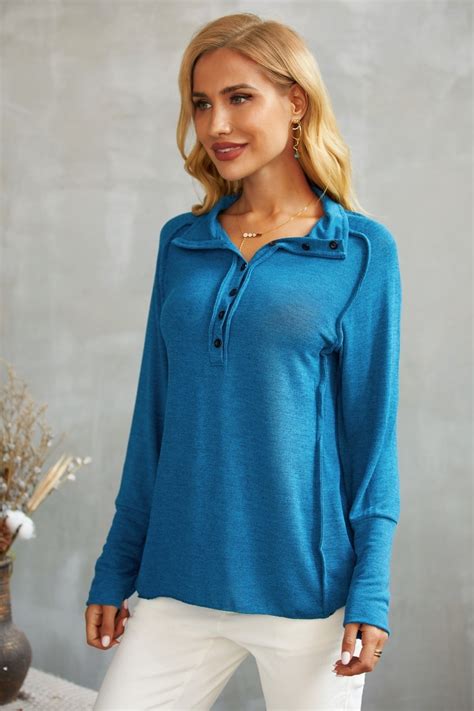 Solid Color Knitted Buttons Collared Long Sleeves Tops IvyAlpha