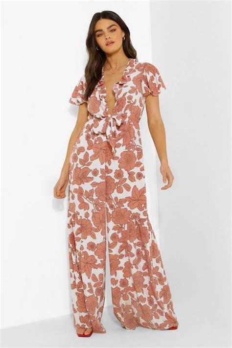 Floral Wide Leg Plunge Jumpsuit Boohoo Usa