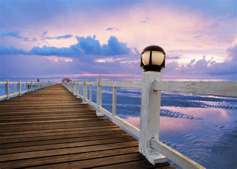 Wood Piers And Sea Scene With Dusky Sky Use For Natural Background