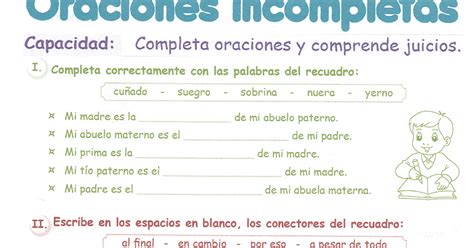 Oraciones Incompletas Para Niños 3° Grado Primaria Razonamiento Verbal