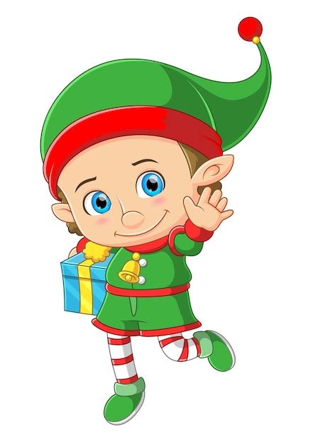 Duende navideño de dibujos animados con regalos Vector Premium