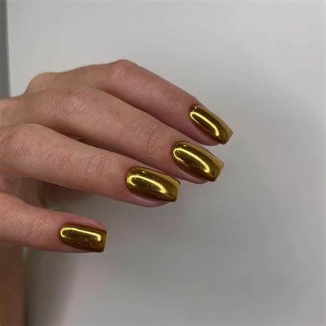 Gold Chrome Square Press On Nails Short Medium Mirror Metal Plating False Acrylic Nails Press