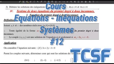 Cours équations inéquations et systèmes partie 12 Systèmes de