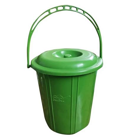 Open Top Cylindrical Green Plastic Dustbin For Home Capacity