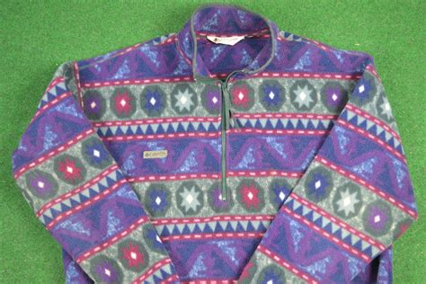 Vintage 90s Columbia Fleece Aztec Tribal Sweater Deep Pile Outdoors