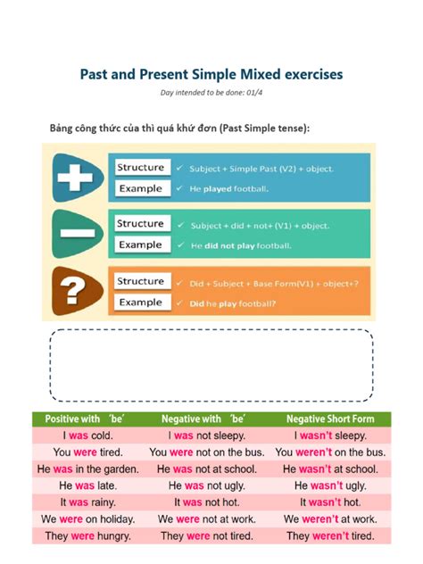 Past And Present Simple Mixed Exercises Merged Pdf