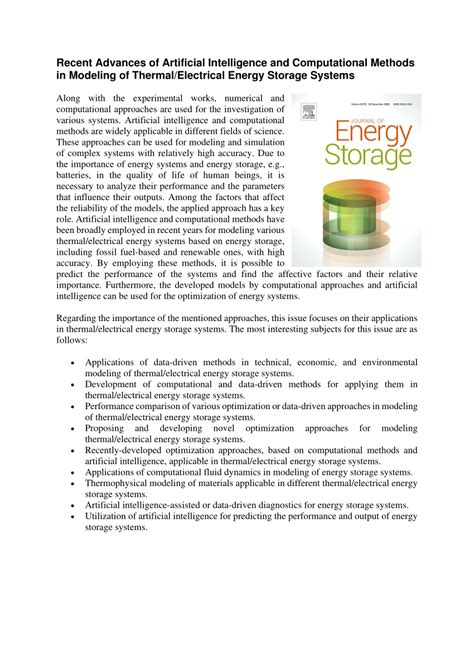 (PDF) Journal of Energy Storage Special issue "Recent Advances of ...