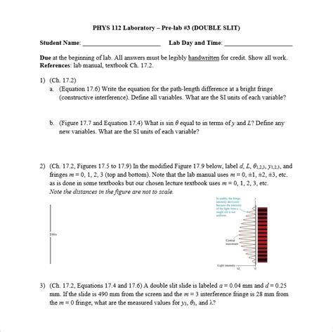 Solved Phys Laboratory Pre Lab Double Slit Chegg