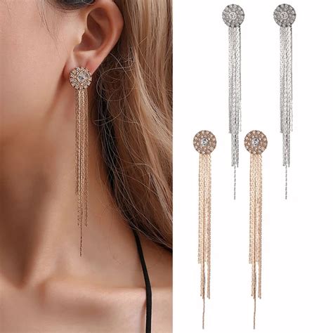 New Fashion Silver Gold Dangle Hanging Earrings Crystal Rhinestone Long