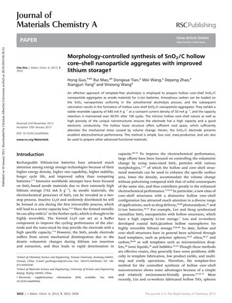 Pdf Morphology Controlled Synthesis Of Sno C Hollow Coreshell