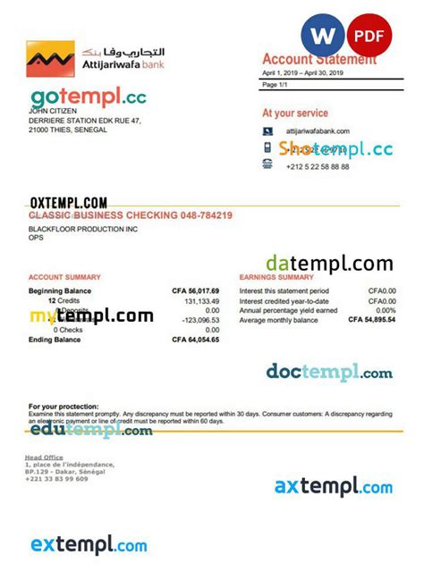 Doctempl Senegal Attijariwafa Bank Proof Of Address Statement