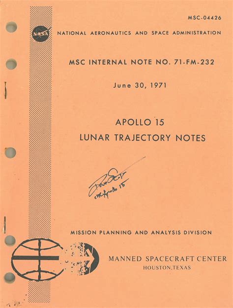 Bonhams Lunar Trajectory Notesfirst Rover Mission Apollo 15 Lunar