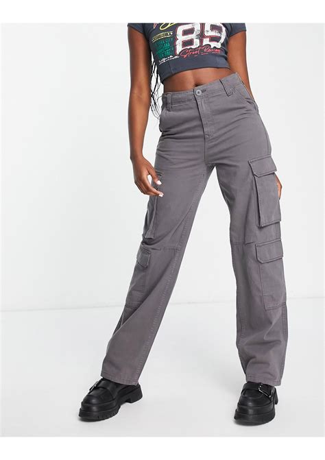 Bershka Drawstring Waist Cargo Pants In Gray Lyst