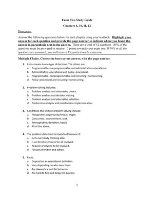 Managerial Accounting Final Exam Study Guide Managerial