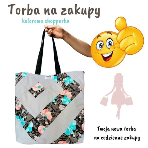 Torba na zakupy do pracy bawełniana siatka kolorowa shopperka na