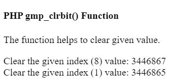 PHP GMP Gmp Clrbit Function Javatpoint