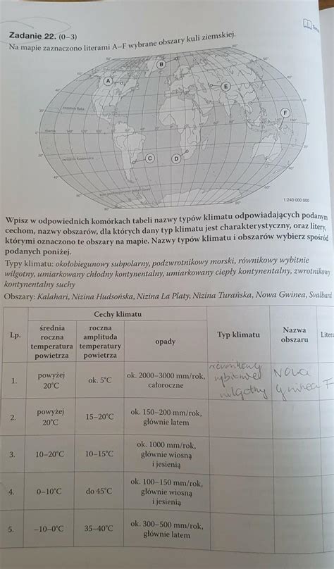 Na Mapie Zaznaczono Literami A F Wybrane Obszary Kuli Ziemskiej