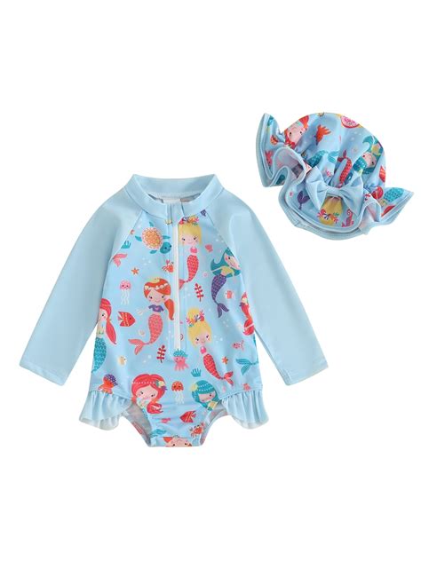 Wernzatt Baby Girls One Piece Swimsuit With Hat Strawberry Flower Mermaid Bikini Newborn