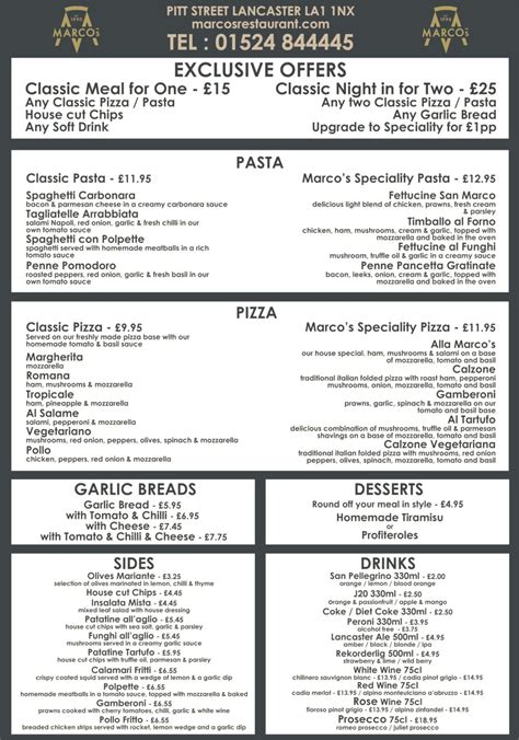 Main Menu Marcos Italian Takeaway