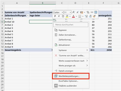 Pivot Tabellen In Excel Gew Nschtes Zahlenformat Zuweisen