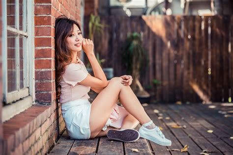 4k Asian Brown Haired Sitting Legs Bokeh Hd Wallpaper Rare Gallery