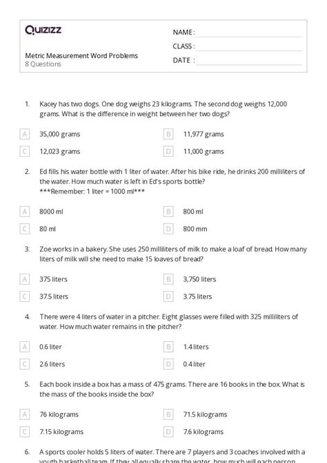 50 Measurement Word Problems Worksheets For 5th Grade On Quizizz Free And Printable