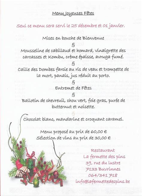 Menu At La Fermette Des Pins Binche Rue Du Lustre 39