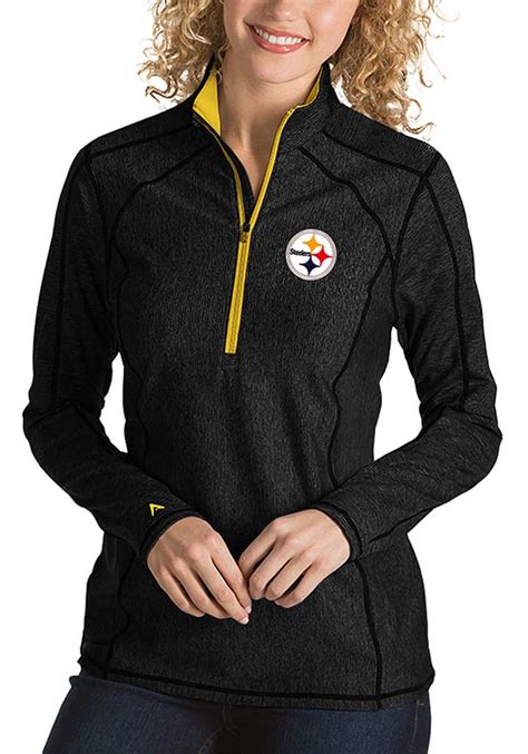 Pittsburgh Steelers Antigua Womens Black Tempo Long Sleeve Qtr Zip