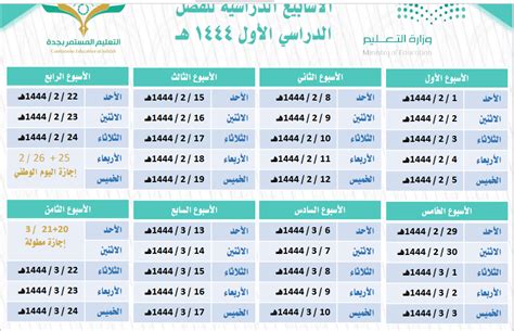 وزارة التعليم تنشر جدول التقويم الدراسي 1444 بعد التعديل موعد