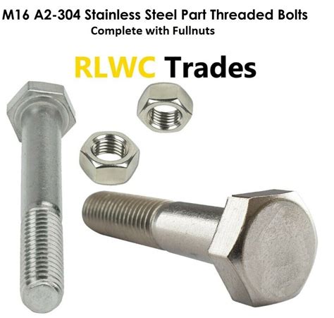 M16 16mm A2 304 Part Threaded Bolts And Full Nuts Stainless Steel Din 931 Ebay