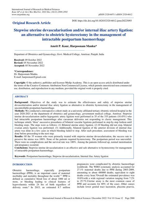 PDF Stepwise Uterine Devascularisation And Or Internal Iliac Artery