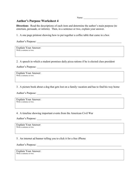 Authors Purpose Worksheet 4