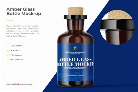 Amber Glass Bottle With Cork Mock Up Product Mockups ~ Creative Market