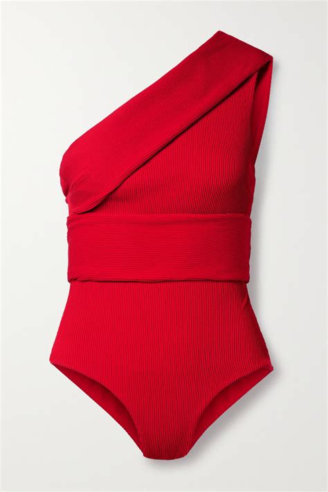 Haight Net Sustain Maria One Shoulder Ribbed Swimsuit Red Editorialist