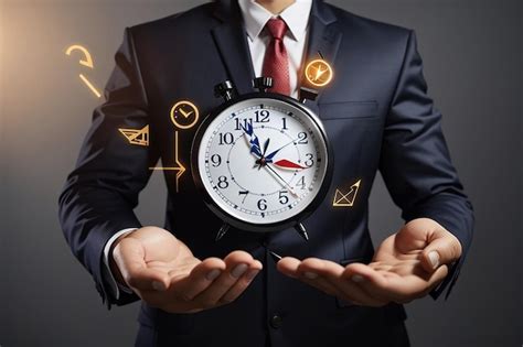 Premium Ai Image Businessman Hand Holds The Symbol Of Hours Clock