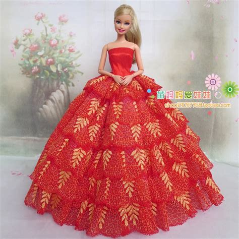 6 Layers Quality Elegant Red Color Full Around Lace Dress For Fr Doll For Barbie Doll Wedding