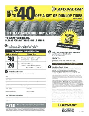 Fillable Online OFF A SET OF DUNLOP TIRES Fax Email Print PdfFiller