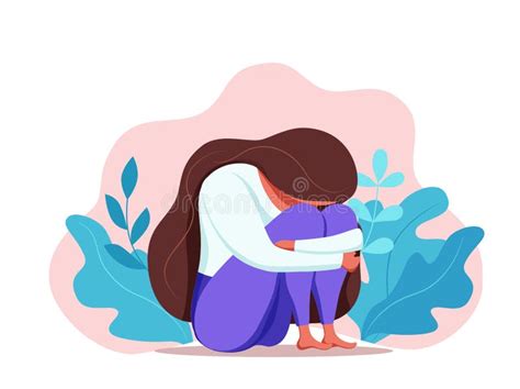 Mujer Triste Y Triste Deprimida Solitaria Con Ansiedad Dolor Vectorial