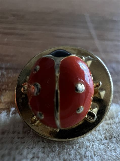 Vintage Enamel Rhinestone Ladybug Brooch Pin Set 2 Gem