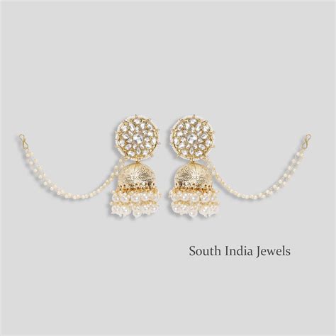 Antique Big Kundan Jhumkas With Hair Chains South India Jewels